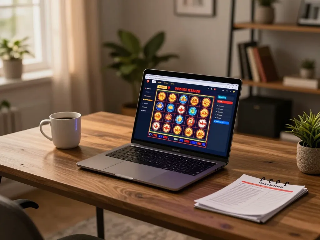 Engaging gameplay at Canada online casinos showcased on a laptop in a cozy home setting.
