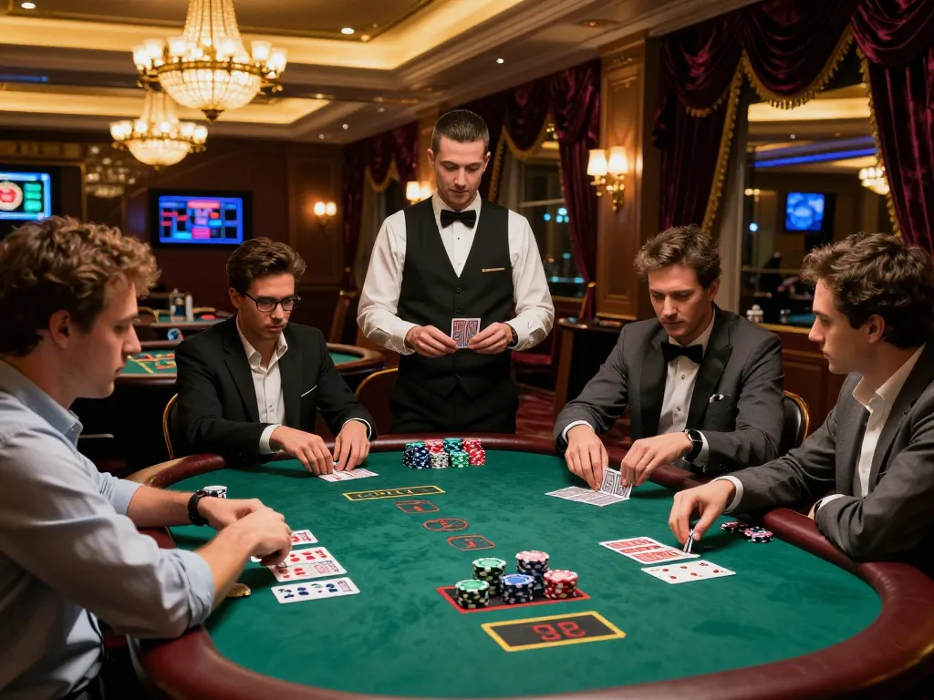 Engaging players at du88 blackjack table strategizing their next moves amidst vibrant casino atmosphere