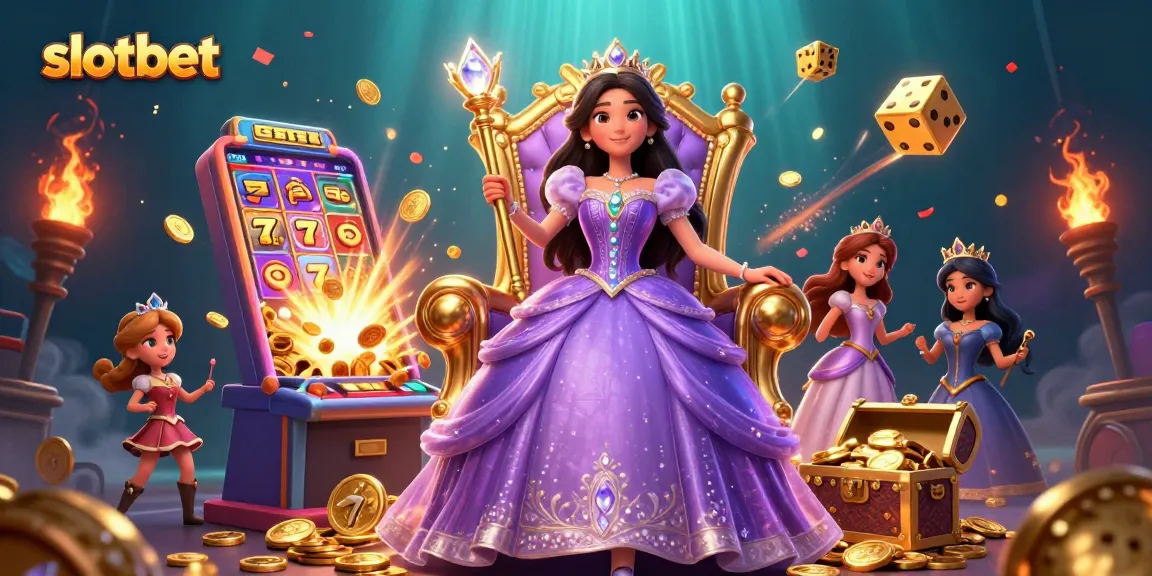 Experience excitement at slotbet with a beautiful Asian princess amid vibrant casino games and jackpot celebrations.
