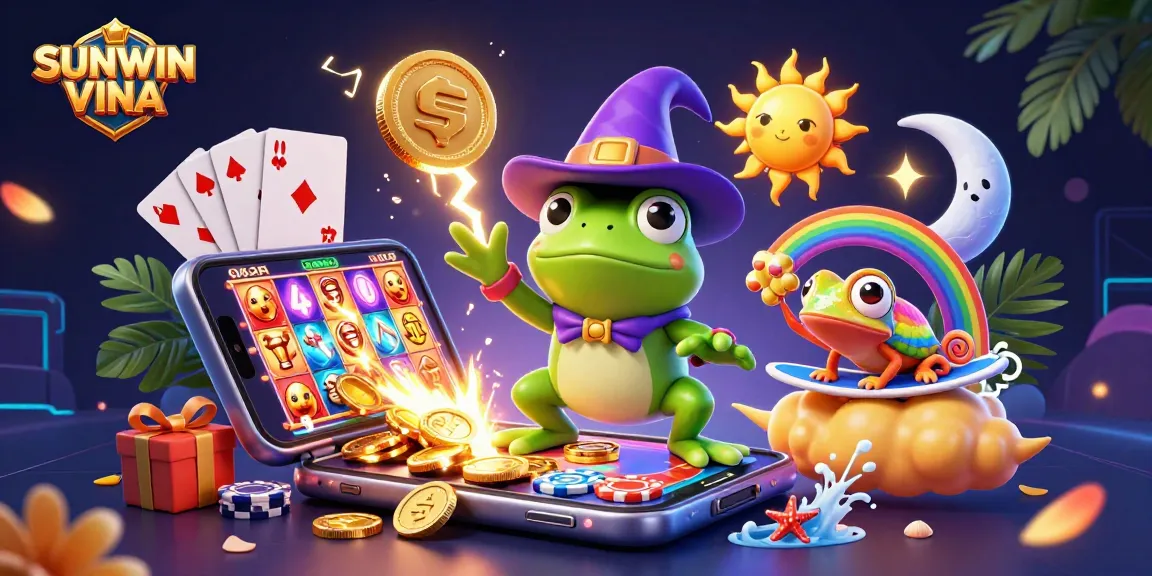 Experience the thrill of gaming with SUNWIN VINA through a vibrant, golden coin storm illustration.