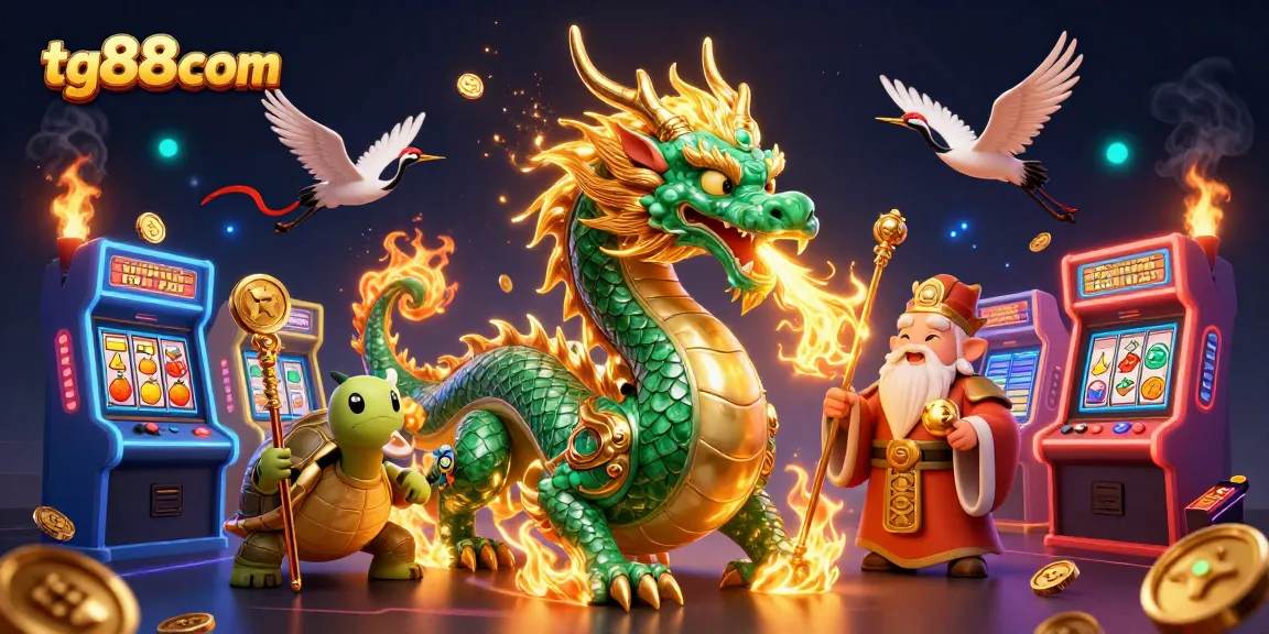 Engage with thrilling games at tg88com, featuring a majestic jade dragon and vibrant jackpot elements.