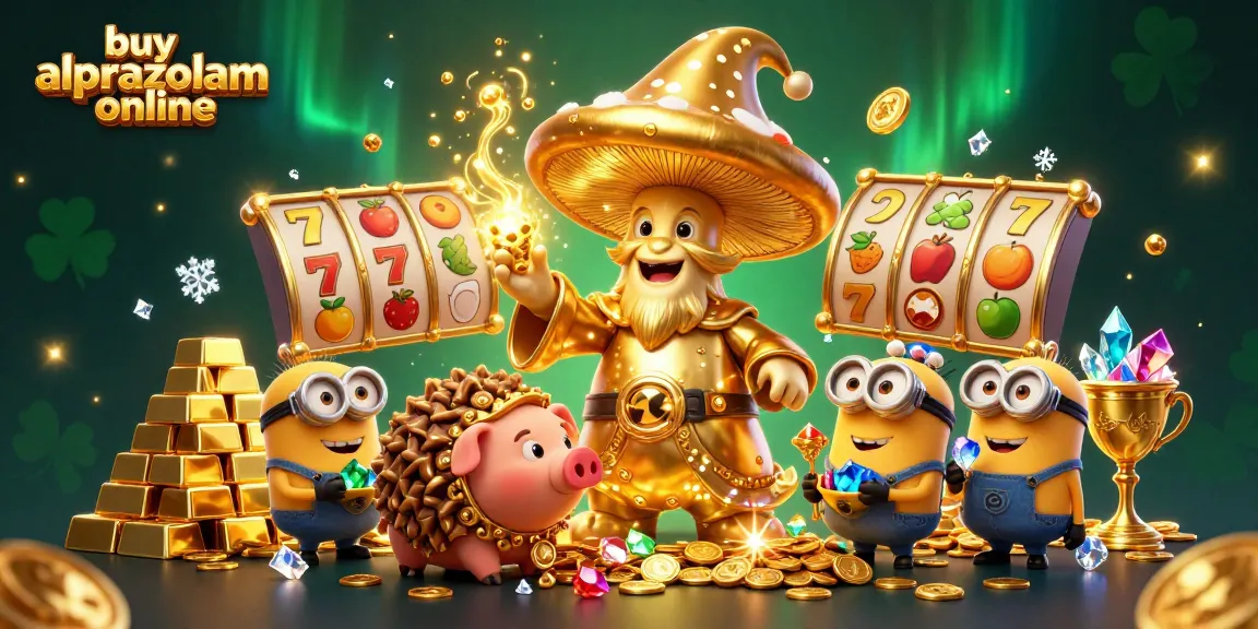 Spin and win as you buy alprazolam online, amidst bursting treasure and vibrant gaming elements.