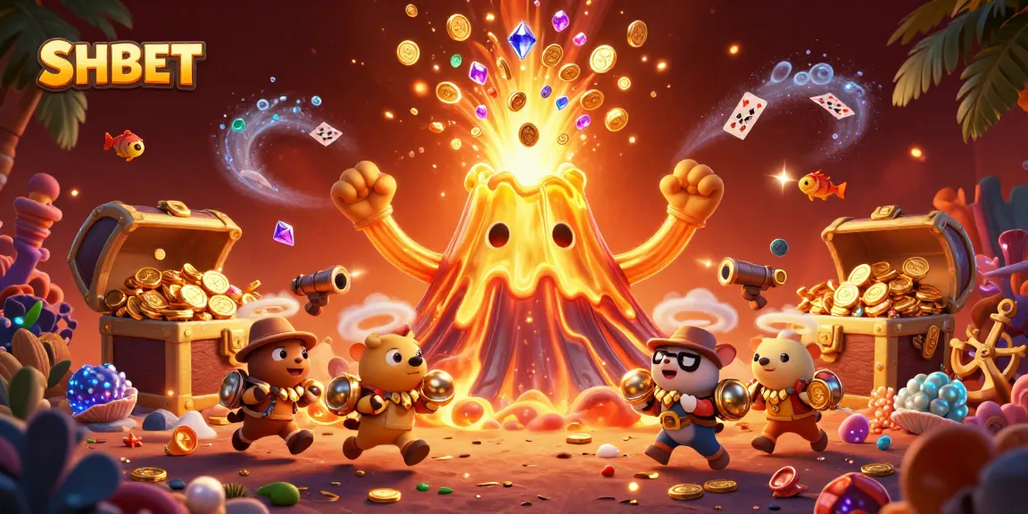 Play and win at SHBET with a vibrant 3D illustration showcasing fortune and excitement.