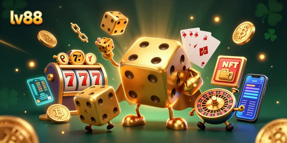 Experience fun with lv88's slots, golden dice, and jackpot excitement in 3D casino art.
