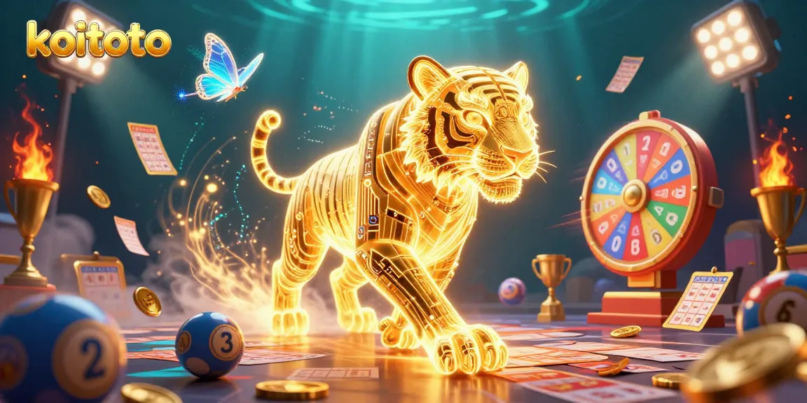 Koitoto offers a vibrant lottery experience with a golden tiger and holographic companions enhancing gameplay.