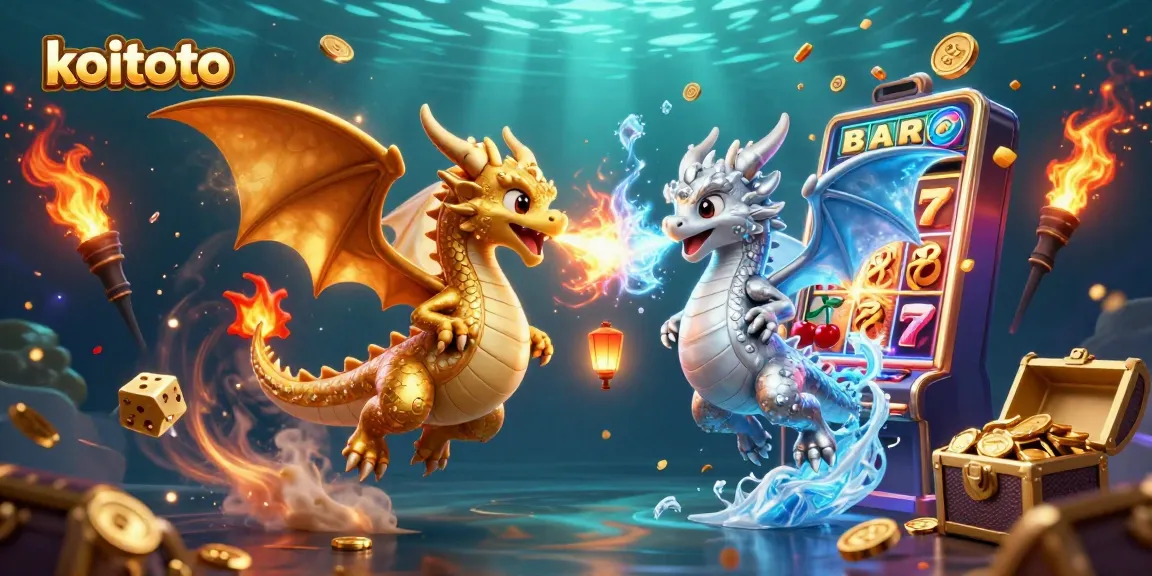 Koitoto enhances gaming excitement as golden and silver dragons battle, surrounded by vibrant slot elements.
