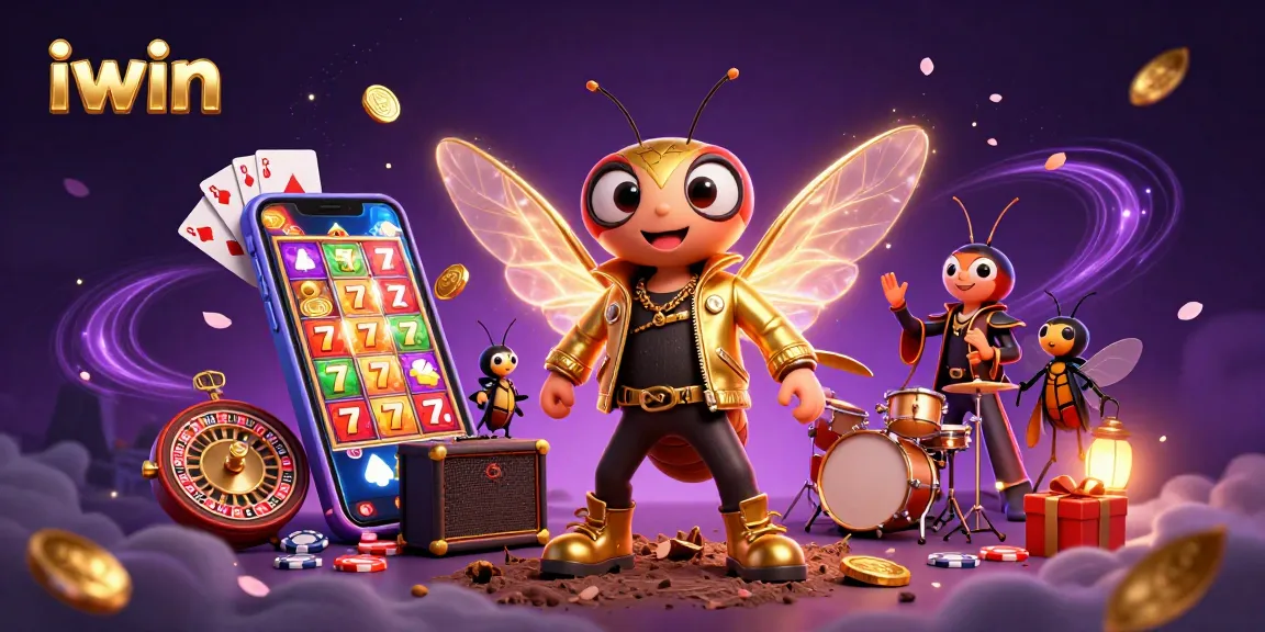Engage with vibrant iwin gaming action featuring a cicada rock star in a dynamic casino scene.