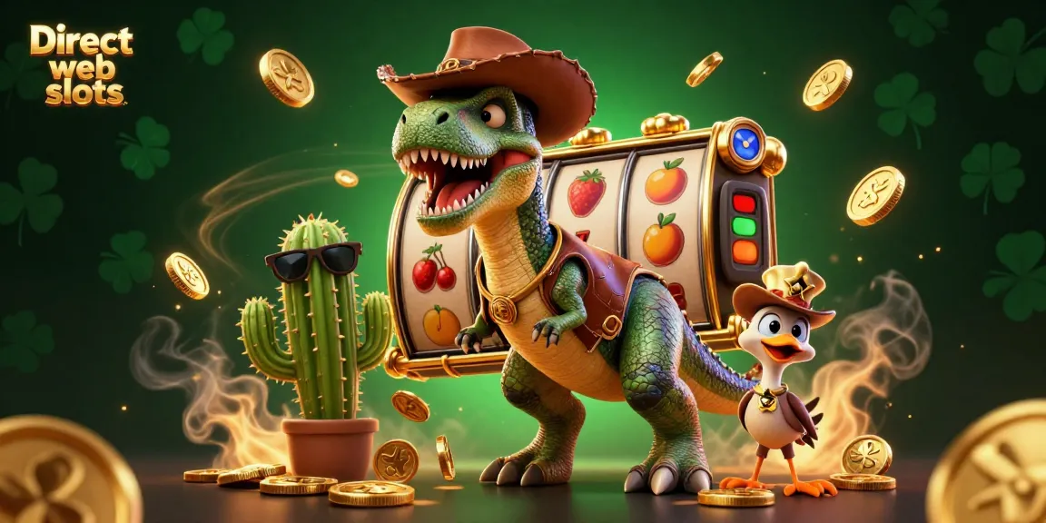 Engage with Direct web slots featuring a dynamic scene of a cowboy dinosaur and friends among slot game elements.