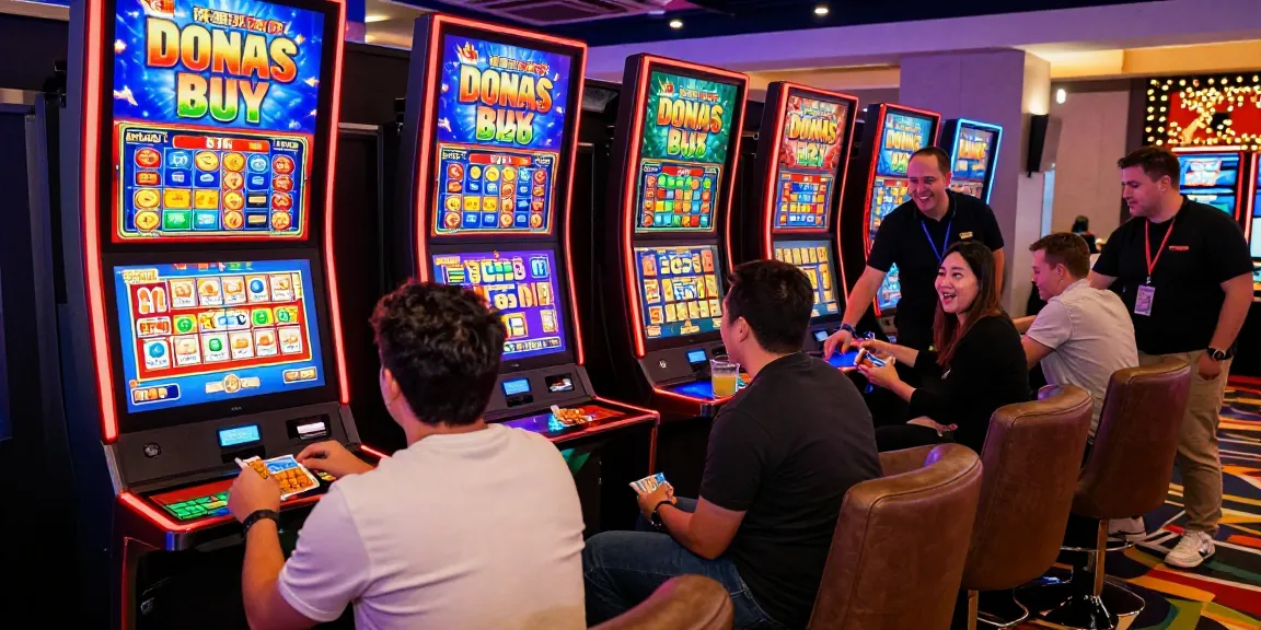 Excited players enjoying cocomaya-themed bonus buy slots in a vibrant casino setting.