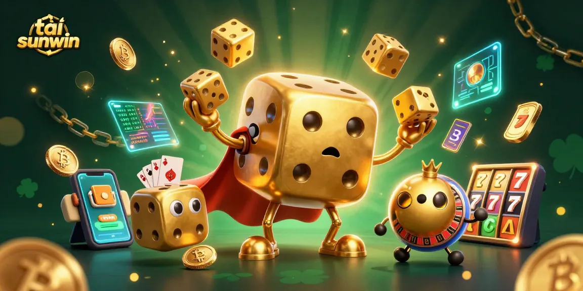 Experience the thrill of tải sunwin with dynamic casino elements featuring golden dice and vibrant cryptocurrencies.