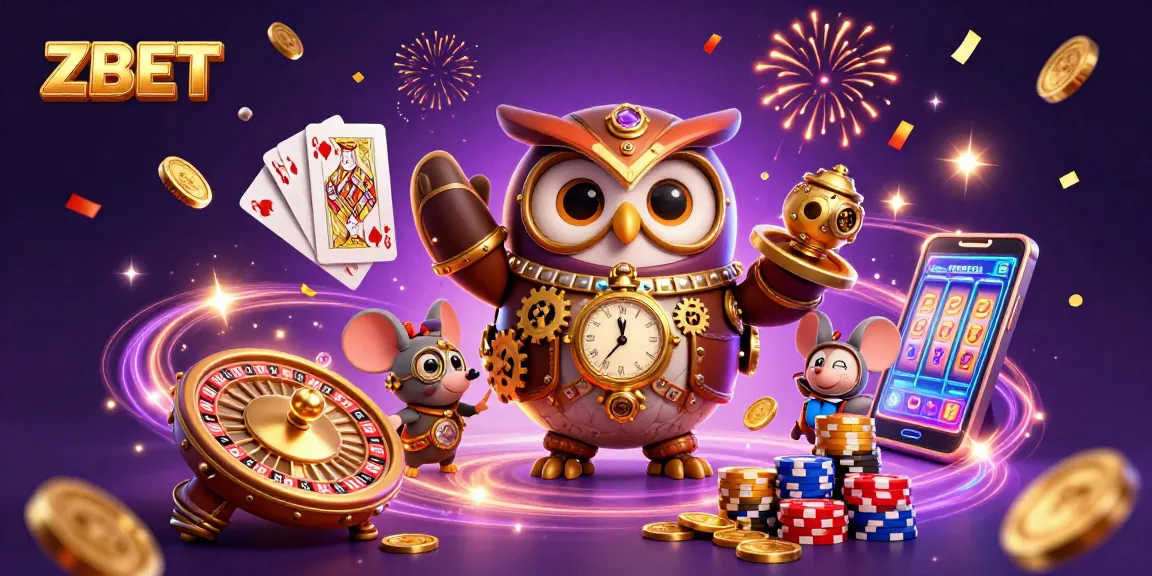 ZBET enchants players with a steampunk owl and dazzling casino scenes filled with golden coins and roulette