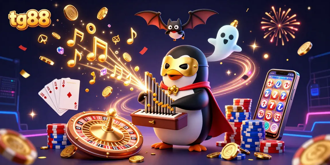Experience the thrill of tg88 with golden coins cascading from a pipe organ in this vibrant casino-themed illustration.