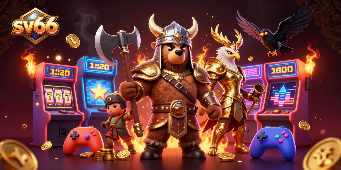Experience adventurous gaming and slots at sv66 with dynamic 3D characters and colorful casino elements.